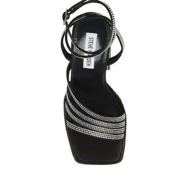 Steve Madden Women’s Black Rhinestones Cocktails Platform Dress Sandals - Picture 9 of 12